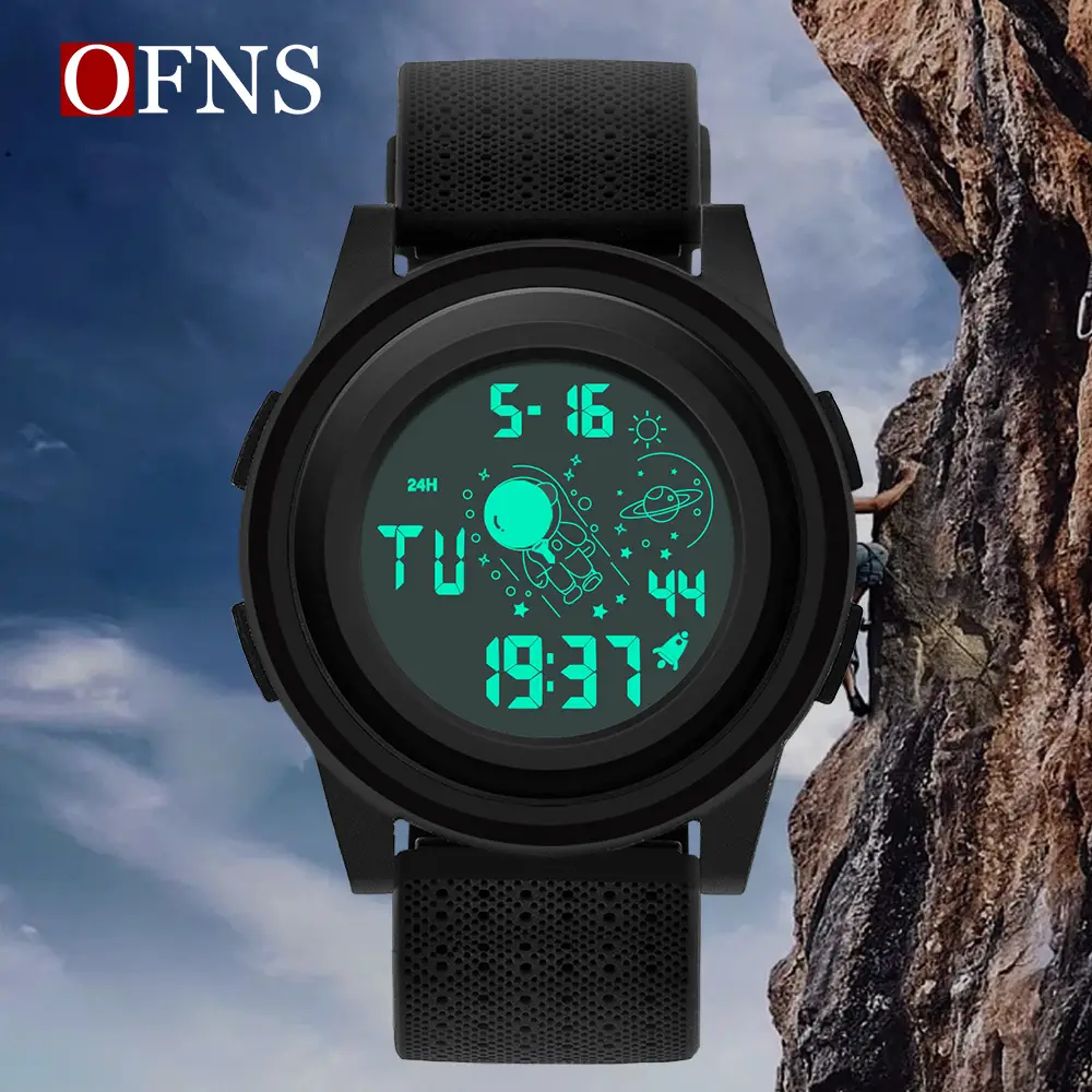 OFNS Black Crossbody Electronic Watch with Chronograph Display - Image 5