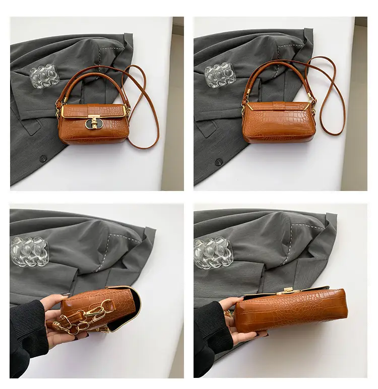 White Korean Style Women's Shoulder Bag with Gold Chain — feature 10