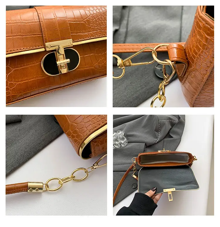 White Korean Style Women's Shoulder Bag with Gold Chain — feature 11