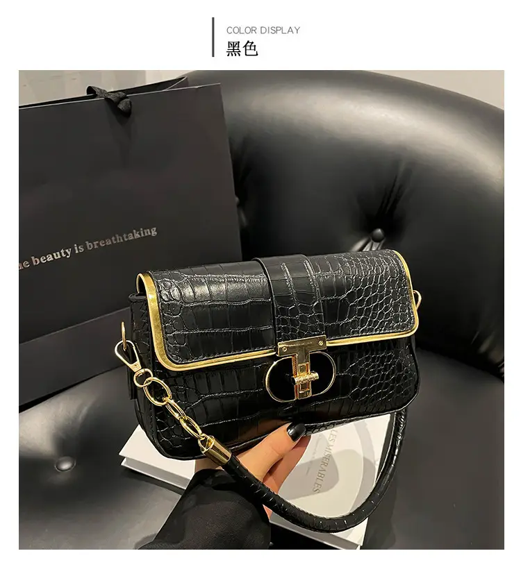 White Korean Style Women's Shoulder Bag with Gold Chain — feature 30