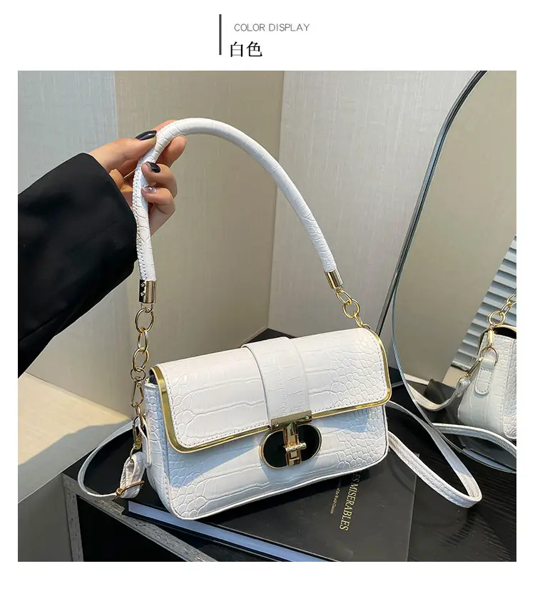 White Korean Style Women's Shoulder Bag with Gold Chain — feature 31