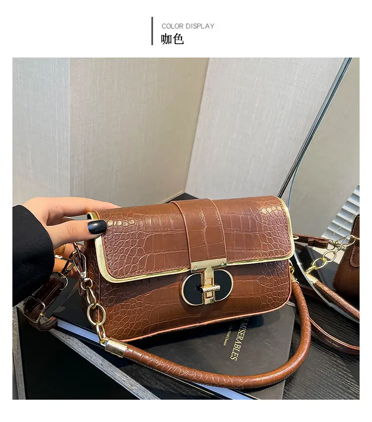 White Korean Style Women's Shoulder Bag with Gold Chain — feature 34