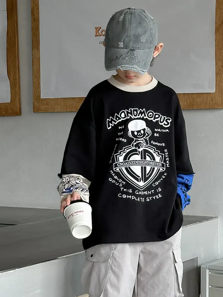 Boys Long Sleeve T-Shirt Black Graphic Spring Autumn 2025 - Image 2