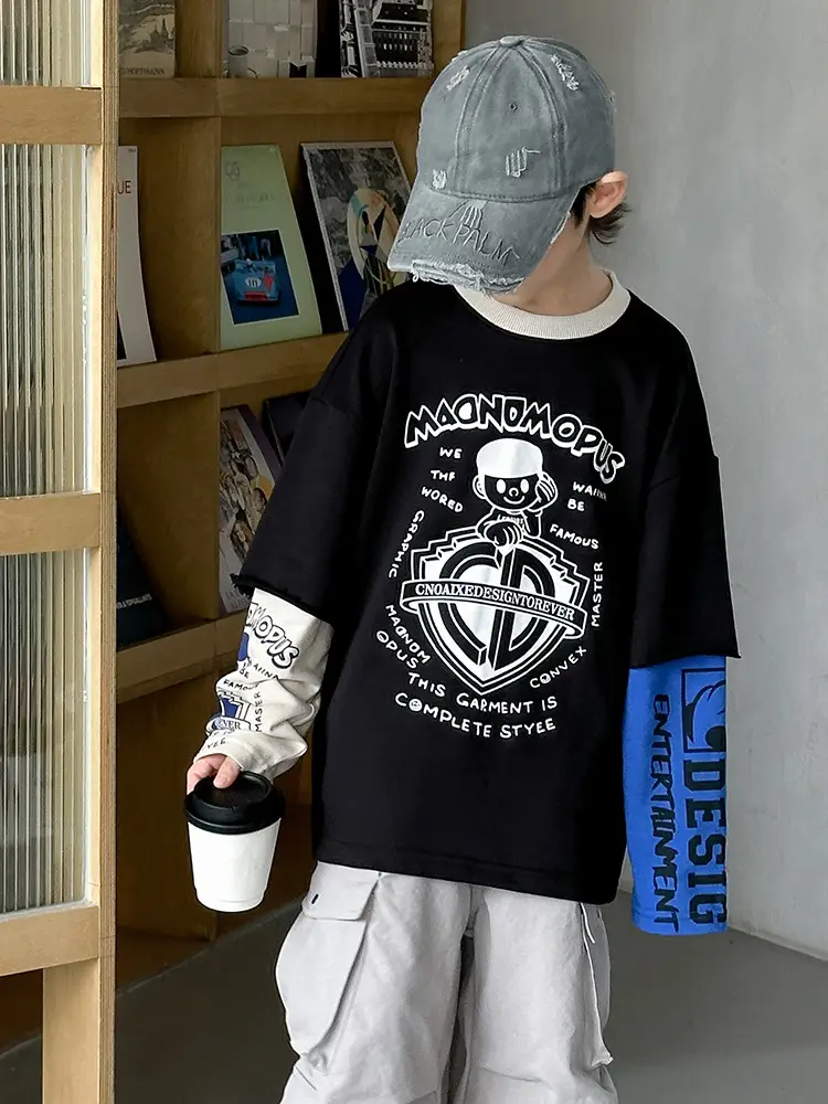 Boys Long Sleeve T-Shirt Black Graphic Spring Autumn 2025 - Image 4