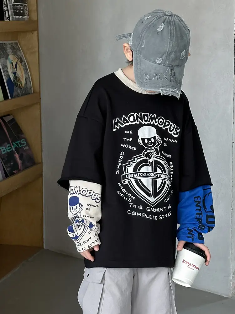 Boys Long Sleeve T-Shirt Black Graphic Spring Autumn 2025 - Image 5