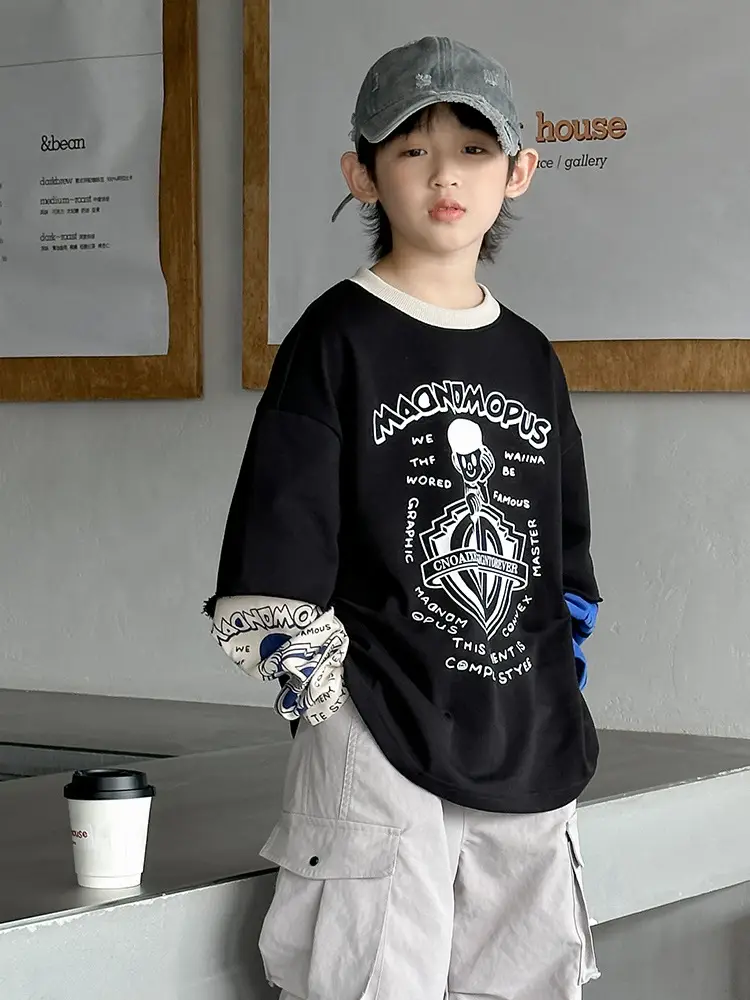 Boys Long Sleeve T-Shirt Black Graphic Spring Autumn 2025 - Image 6