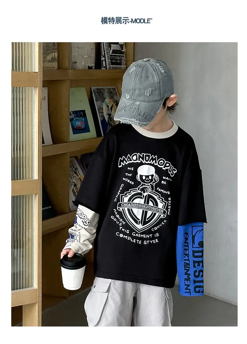 Boys Long Sleeve T-Shirt Black Graphic Spring Autumn 2025 — feature 13