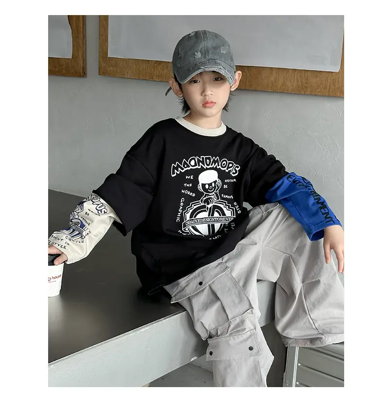 Boys Long Sleeve T-Shirt Black Graphic Spring Autumn 2025 — feature 14