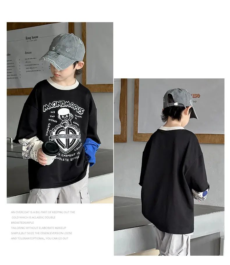 Boys Long Sleeve T-Shirt Black Graphic Spring Autumn 2025 — feature 15