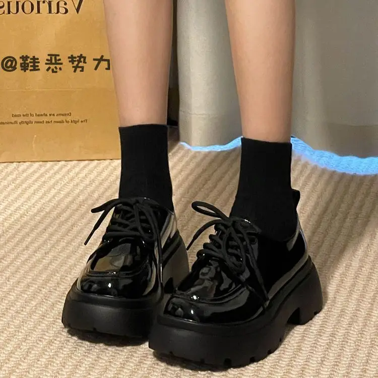 Spice Girls Thick-soled Leather Shoes Women's Ins Trendy British College Style 2025 New Arrival High-rise All-match Japanese JK Single Shoes — feature 2