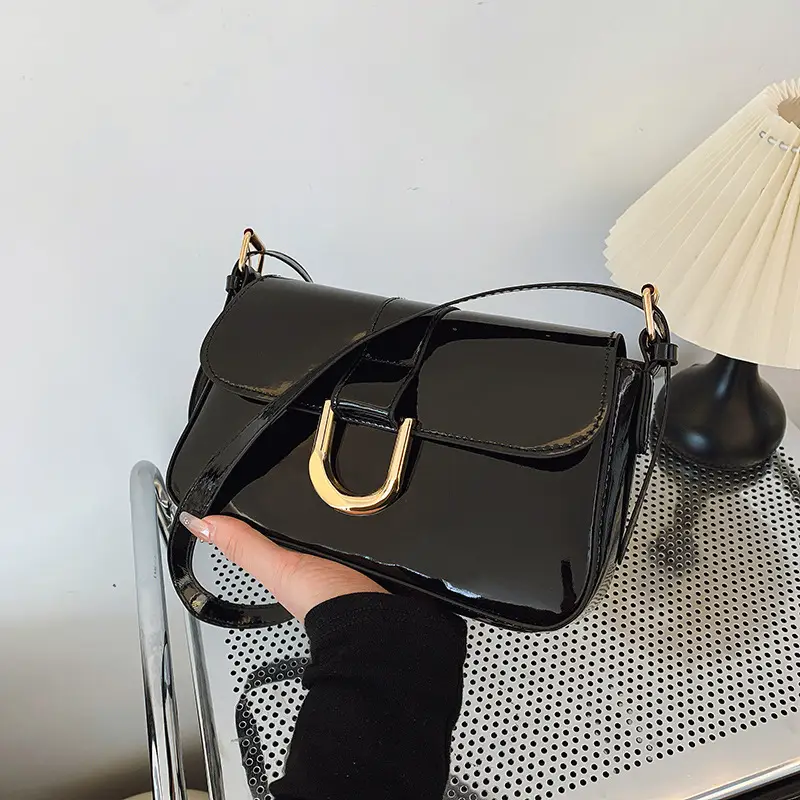 Black High-End Shoulder Crossbody Bag with Gold Clasp - Image 4