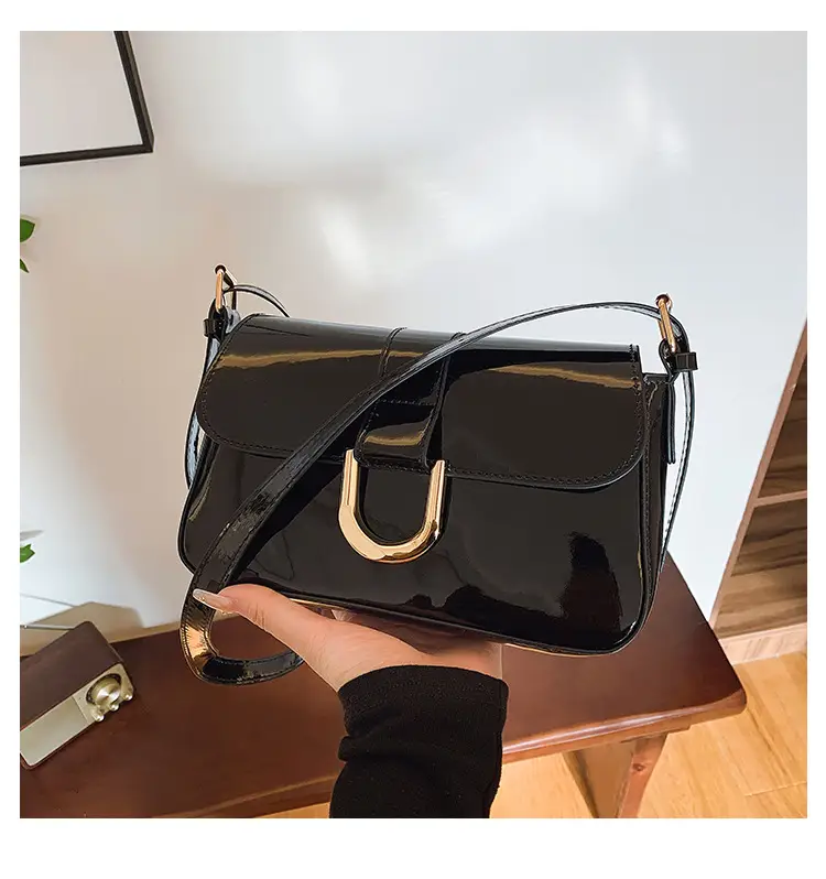 Black High-End Shoulder Crossbody Bag with Gold Clasp — feature 17