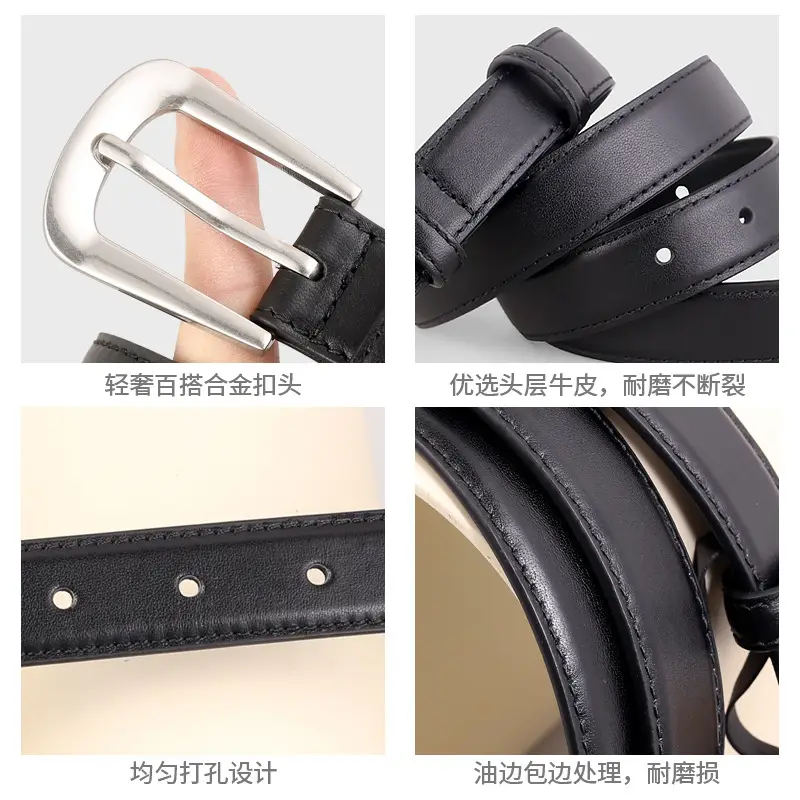 Women's Cowhide Belt Silver Button 2025 High End - Image 6