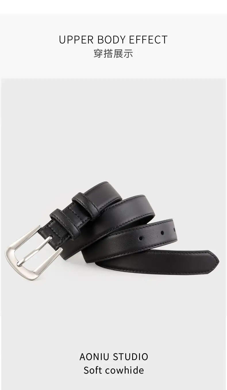 Women's Cowhide Belt Silver Button 2025 High End — feature 11