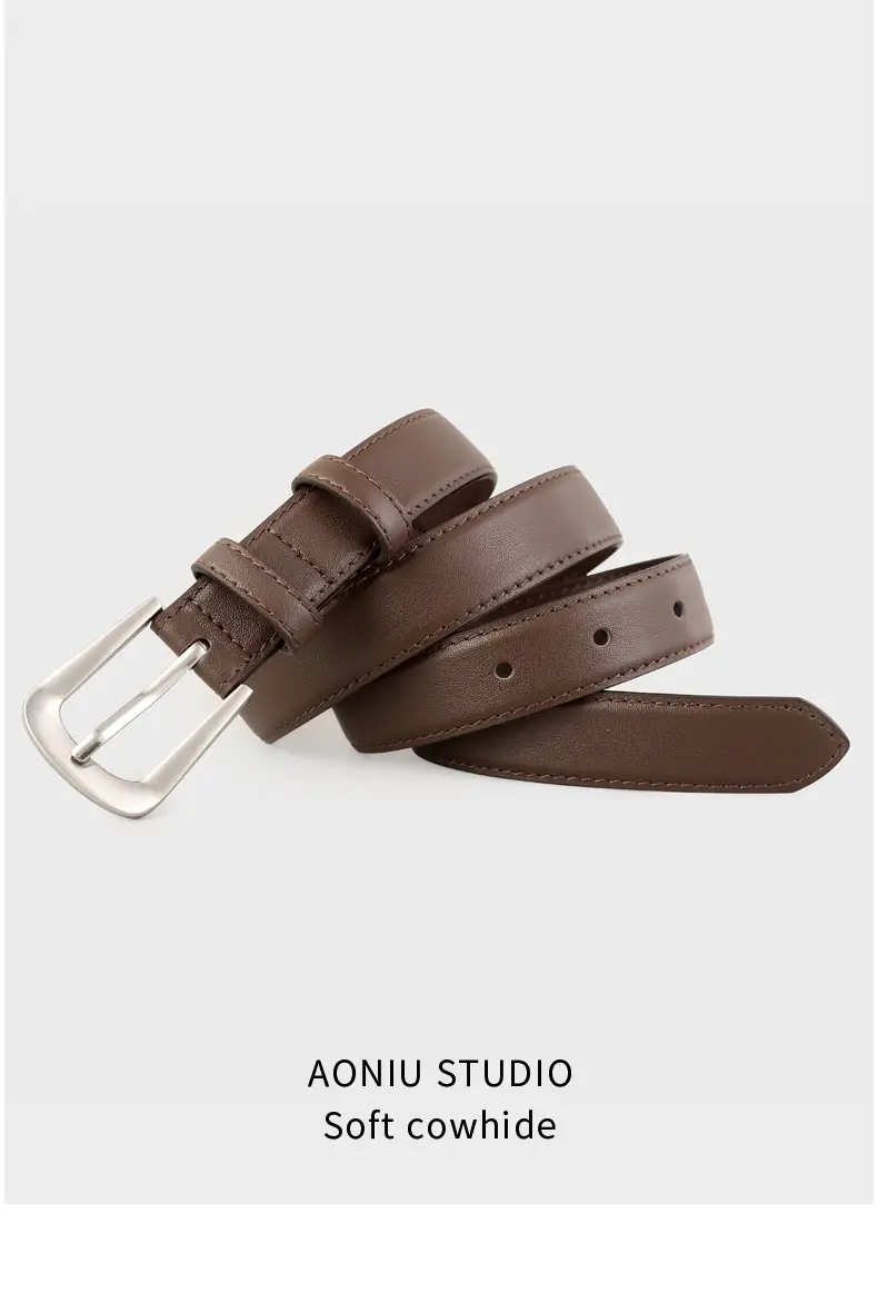 Women's Cowhide Belt Silver Button 2025 High End — feature 13