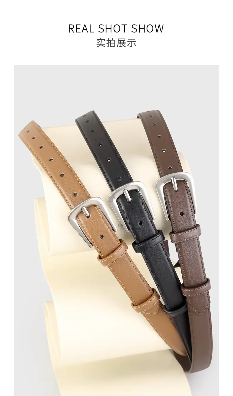 Women's Cowhide Belt Silver Button 2025 High End — feature 14