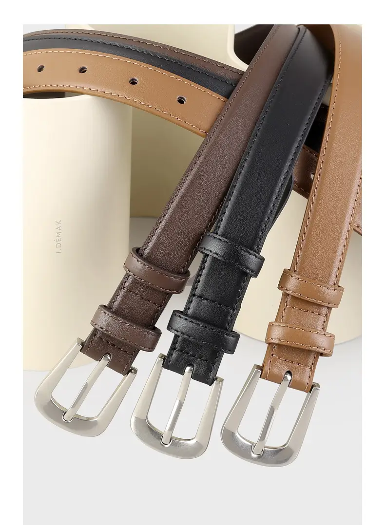Women's Cowhide Belt Silver Button 2025 High End — feature 15
