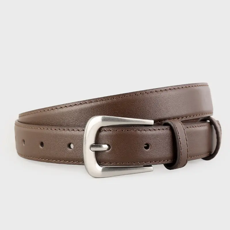 Women's Cowhide Belt Silver Button 2025 High End - Image 3