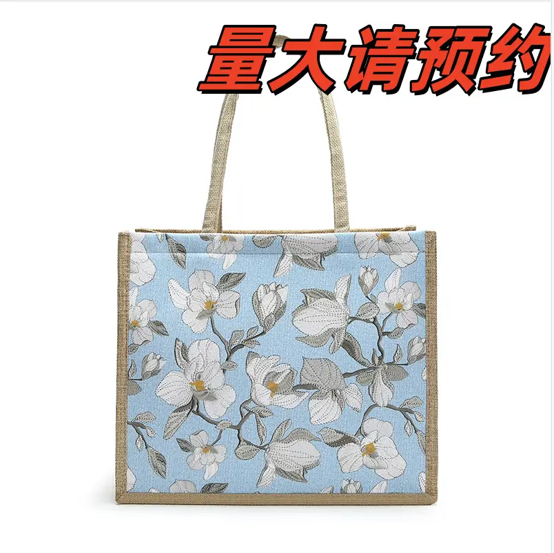 Large Capacity Linen Floral Tote Bag for Women