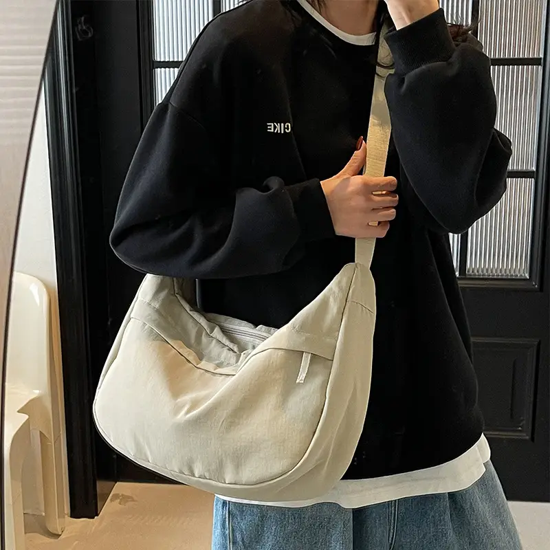 Women's Beige Nylon Crossbody Bag Large Capacity Waterproof