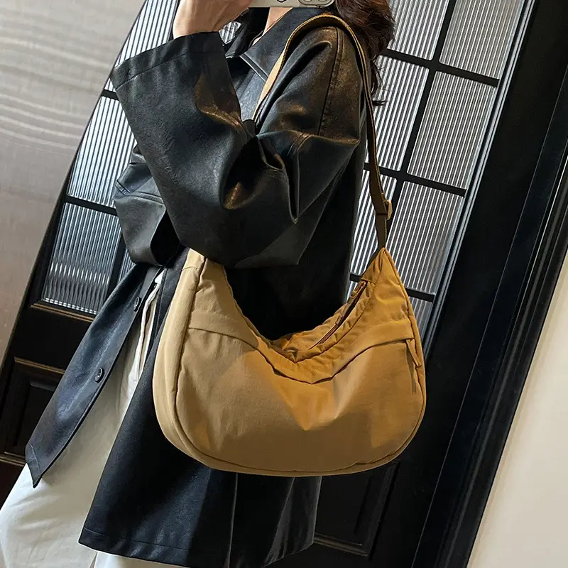Women's Beige Nylon Crossbody Bag Large Capacity Waterproof