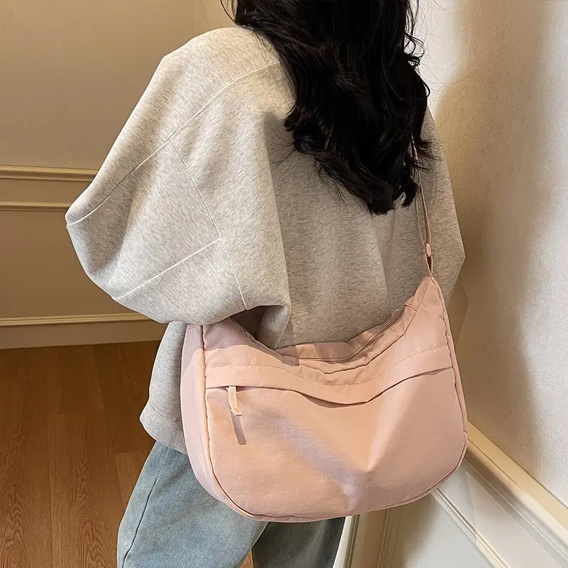 Women's Beige Nylon Crossbody Bag Large Capacity Waterproof