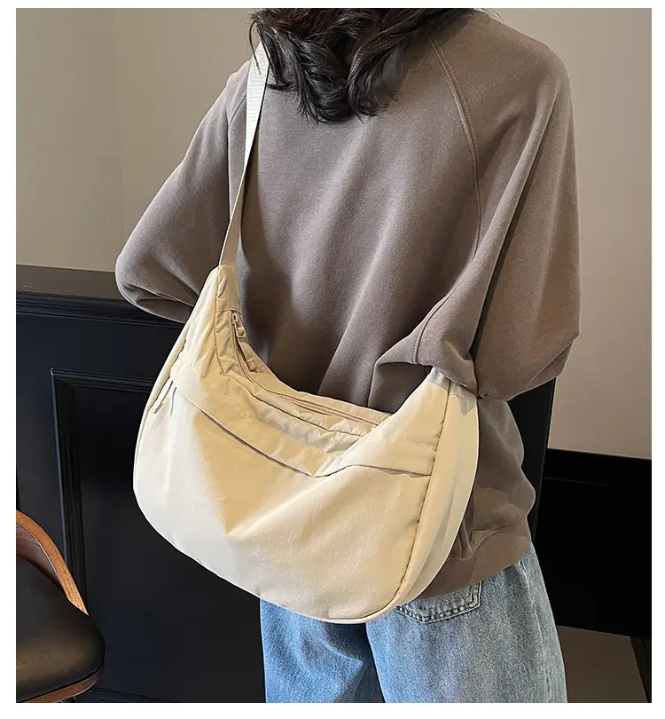 Women's Beige Nylon Crossbody Bag Large Capacity Waterproof — feature 1