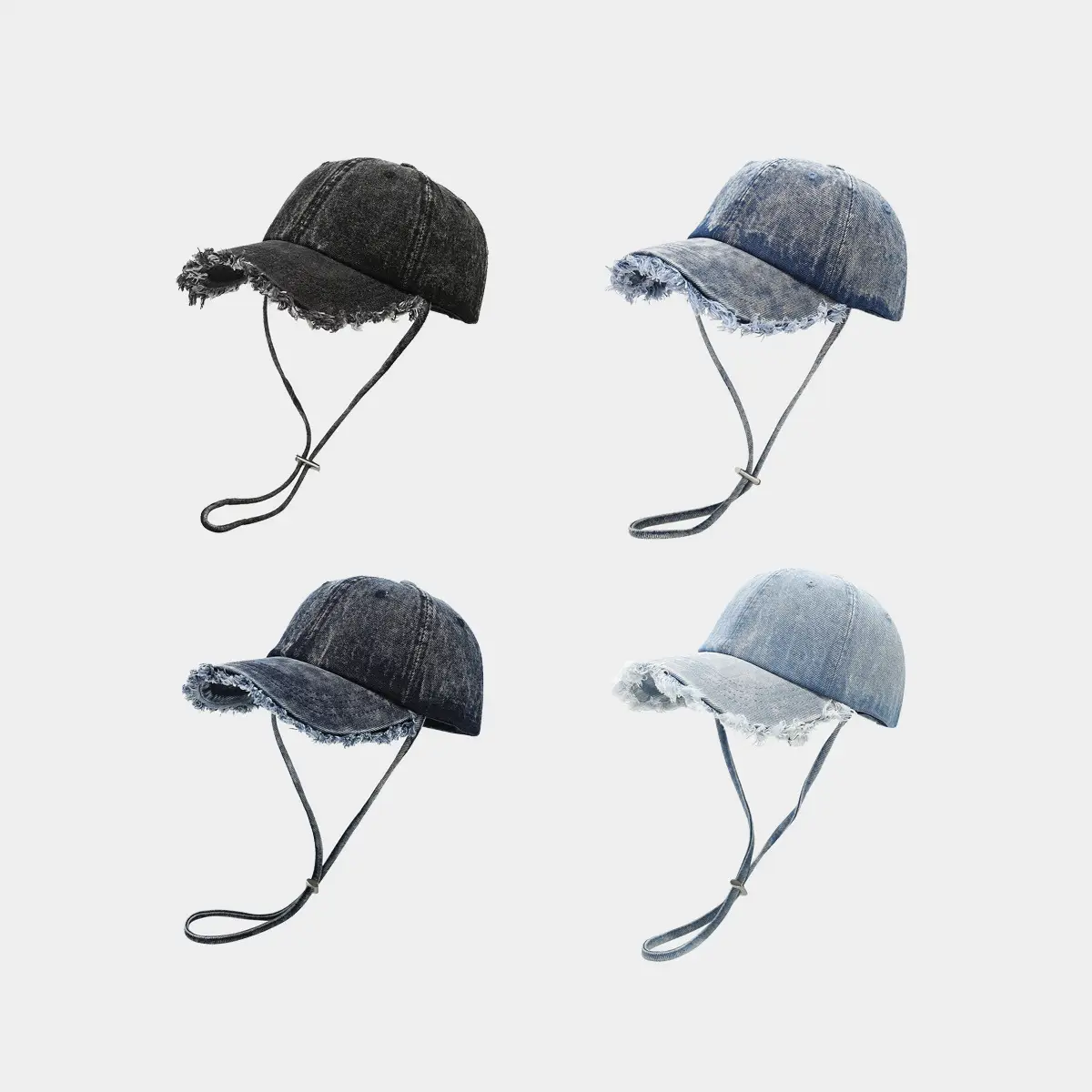 Japanese Artistic Retro Denim Baseball Cap with Windproof Rope