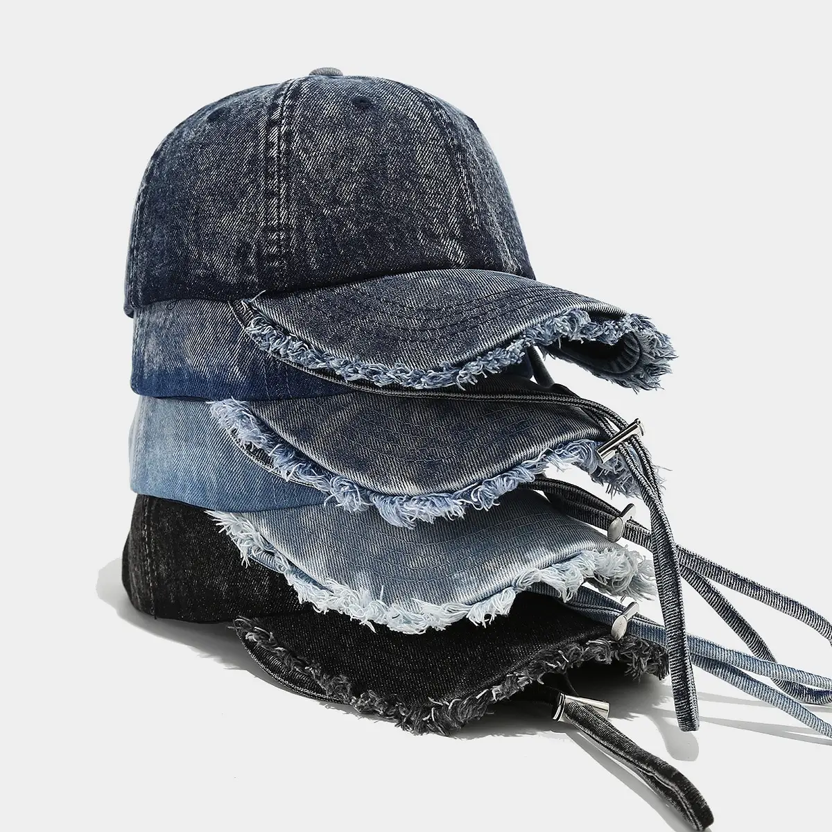 Japanese Artistic Retro Denim Baseball Cap with Windproof Rope