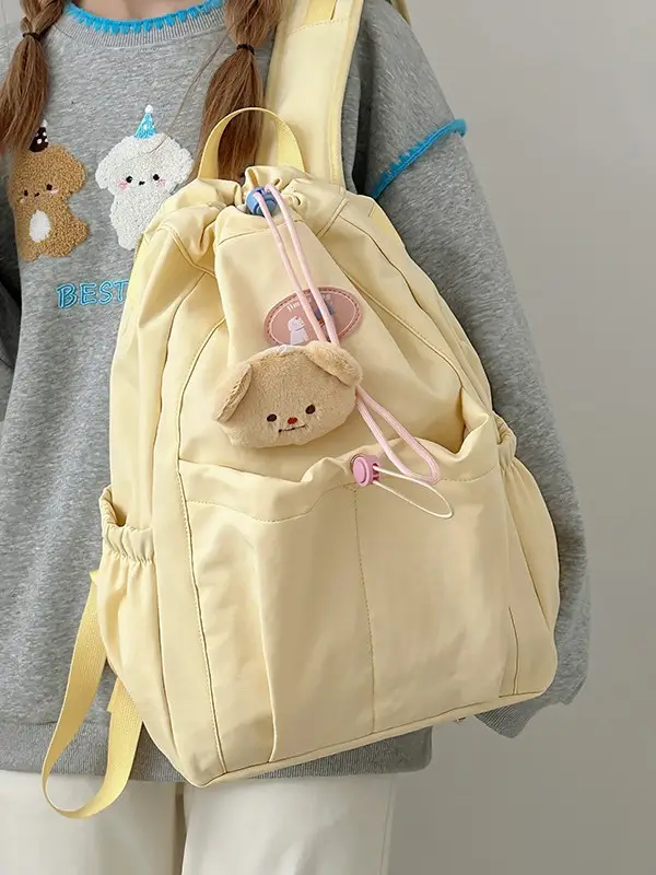 Light Green Casual Backpack for Women with Drawstring Closure - Image 12