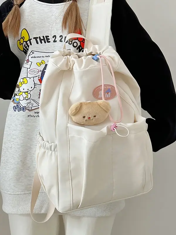 Light Green Casual Backpack for Women with Drawstring Closure - Image 13