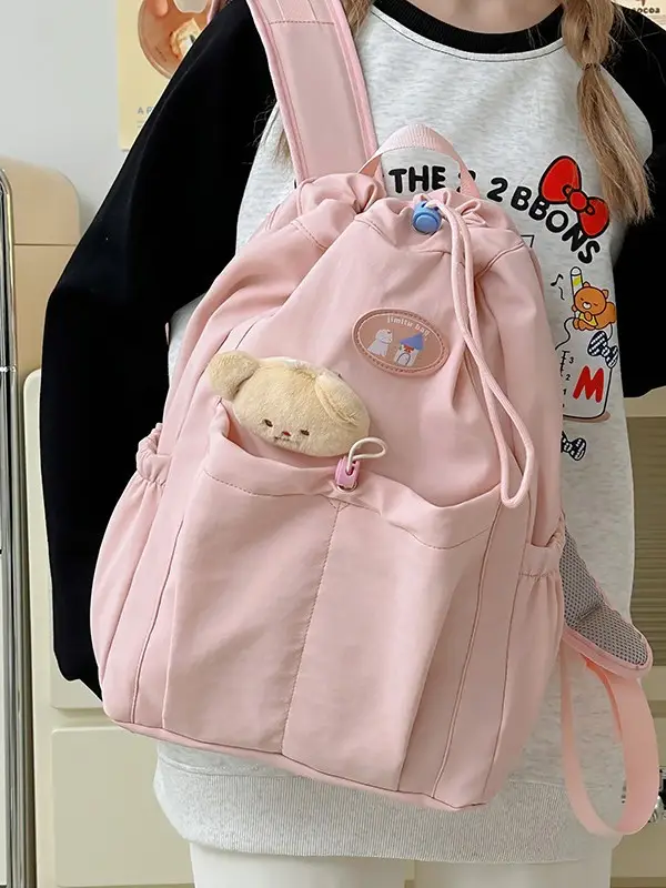Light Green Casual Backpack for Women with Drawstring Closure - Image 14