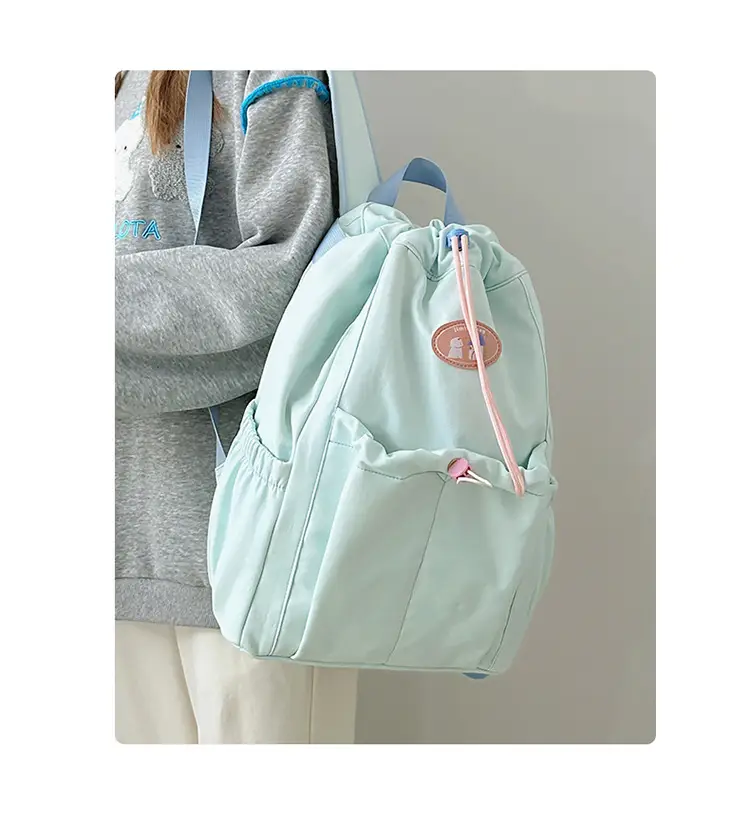 Light Green Casual Backpack for Women with Drawstring Closure — feature 1