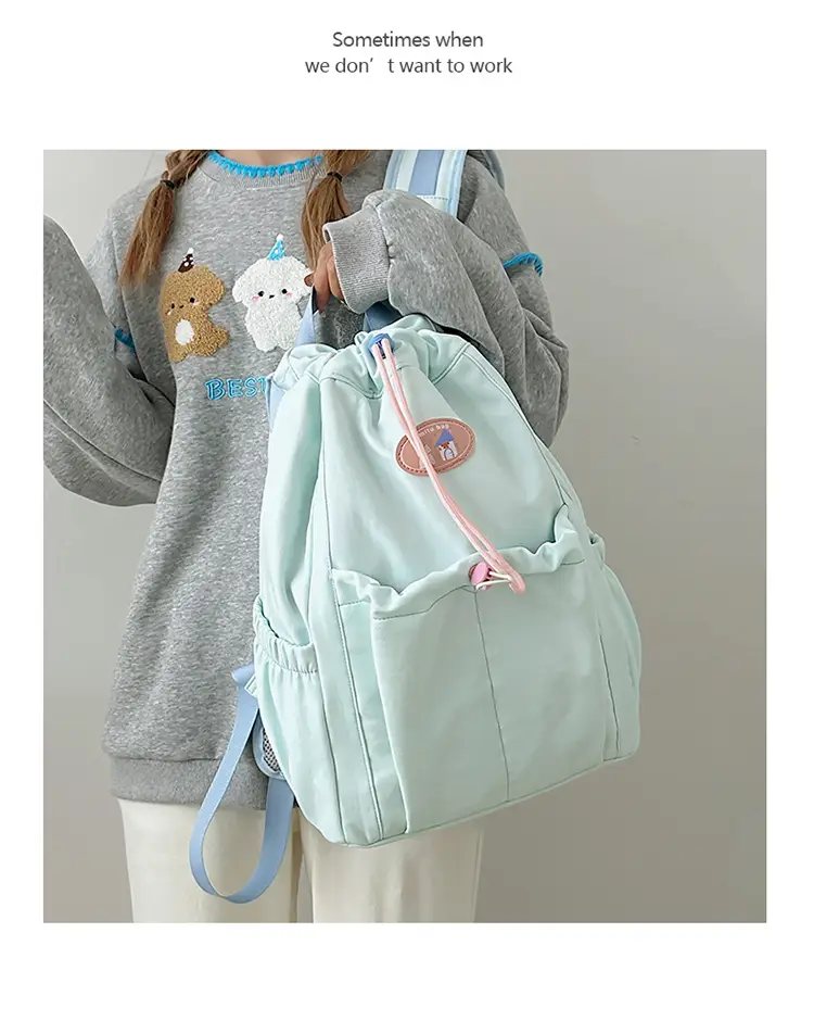 Light Green Casual Backpack for Women with Drawstring Closure — feature 5