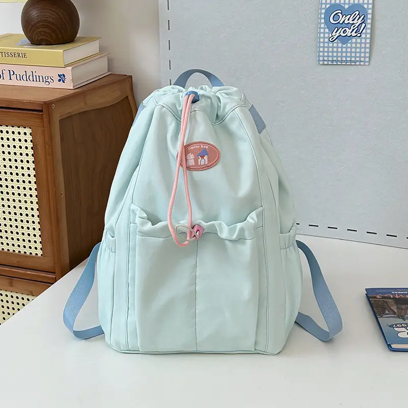 Light Green Casual Backpack for Women with Drawstring Closure - Image 2