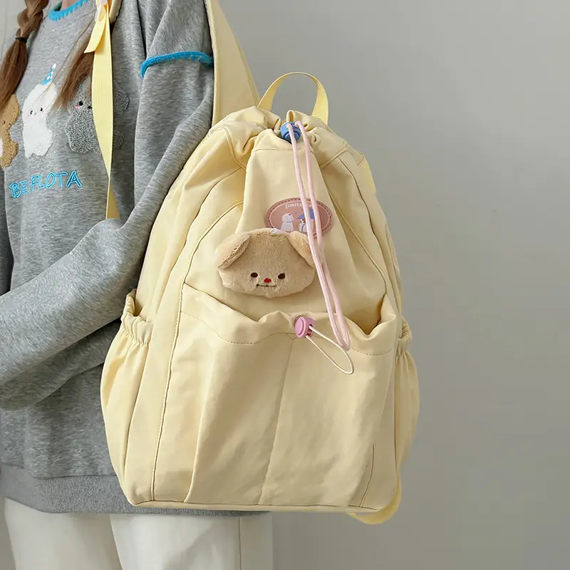 Light Green Casual Backpack for Women with Drawstring Closure - Image 8