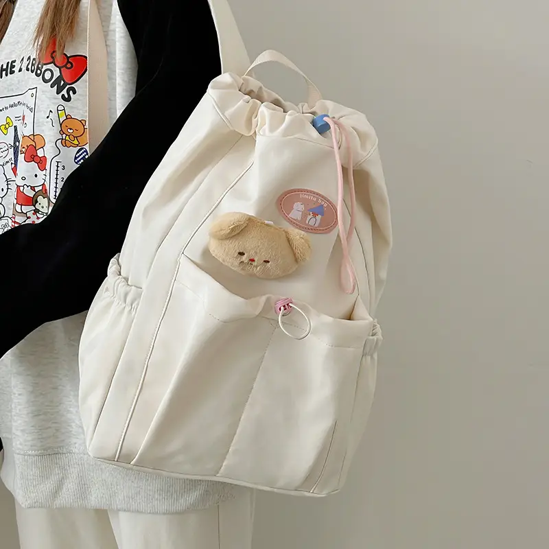 Light Green Casual Backpack for Women with Drawstring Closure - Image 9