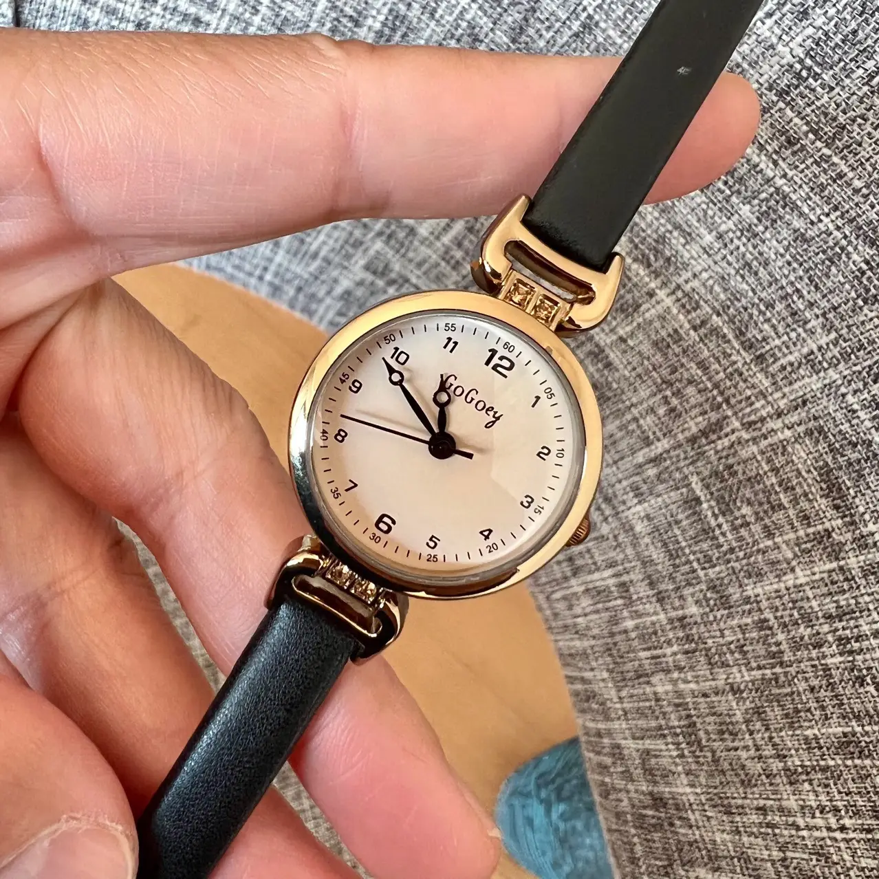 Vintage British Women's Watch Gold Case Black Strap - Image 8