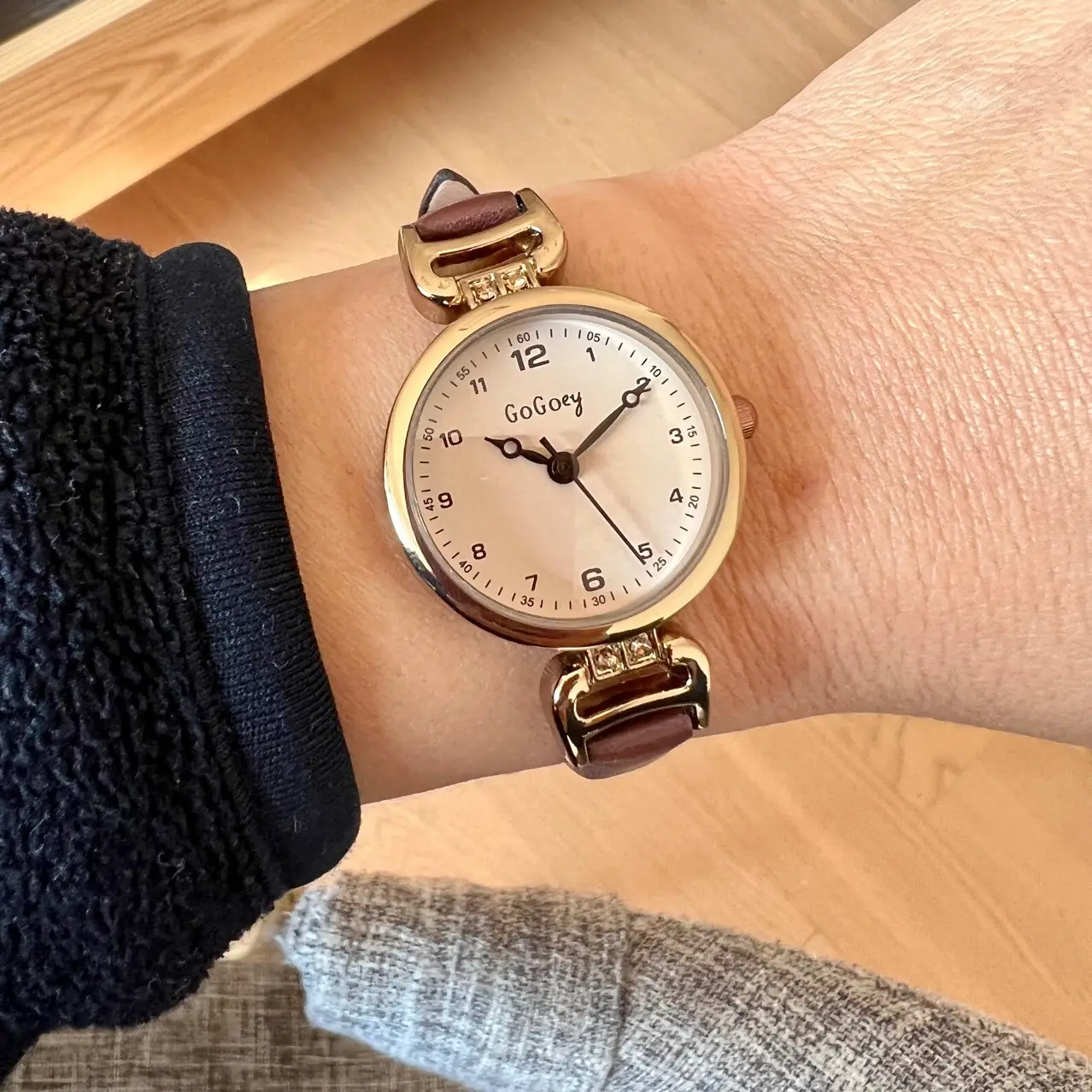 Vintage British Women's Watch Gold Case Black Strap - Image 9