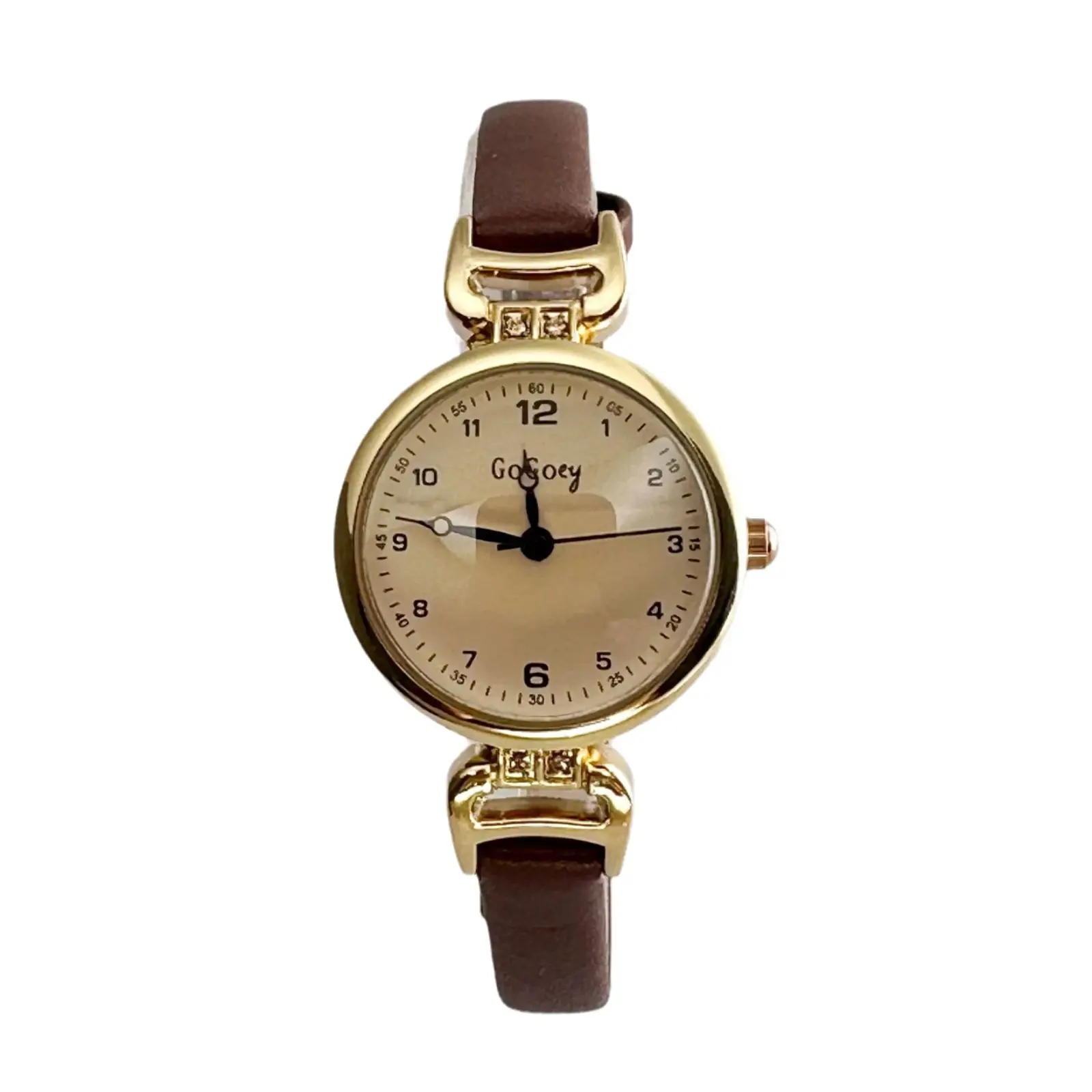 Vintage British Women's Watch Gold Case Black Strap - Image 10
