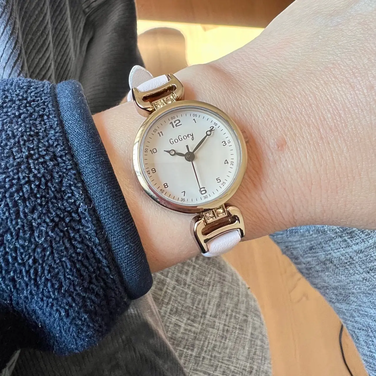 Vintage British Women's Watch Gold Case Black Strap - Image 3