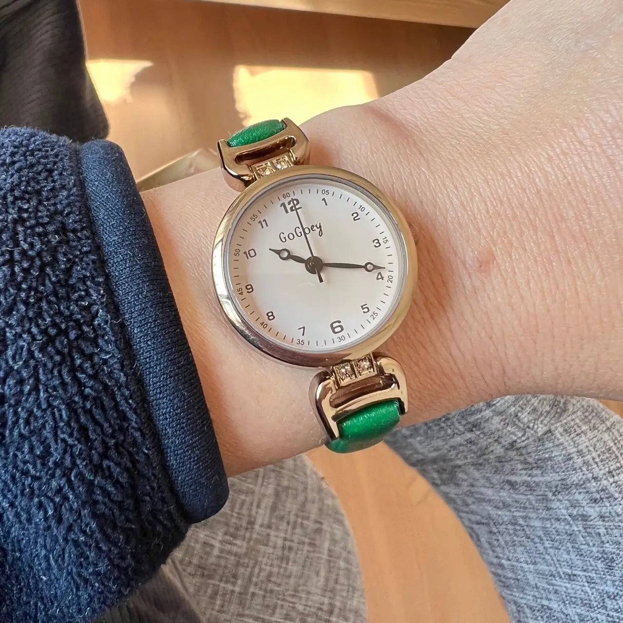 Vintage British Women's Watch Gold Case Black Strap - Image 4