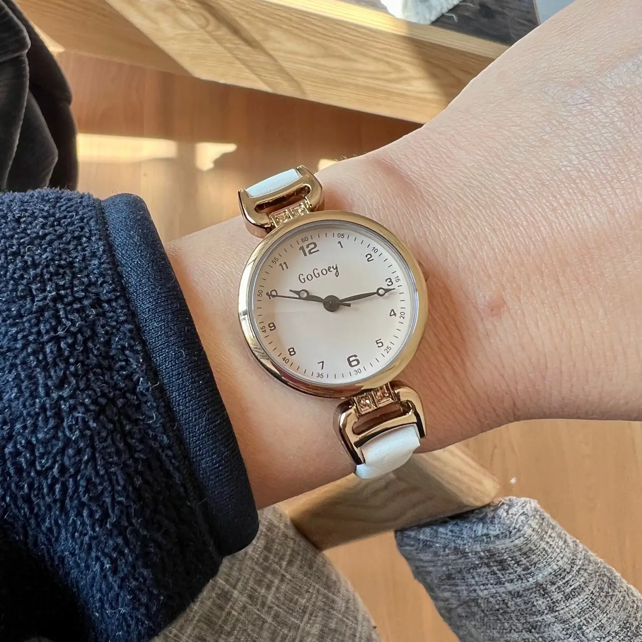 Vintage British Women's Watch Gold Case Black Strap - Image 5