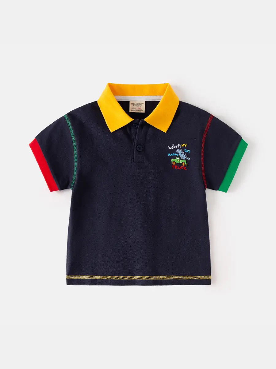 Kids Korean Style Polo T-Shirt Navy Yellow Red