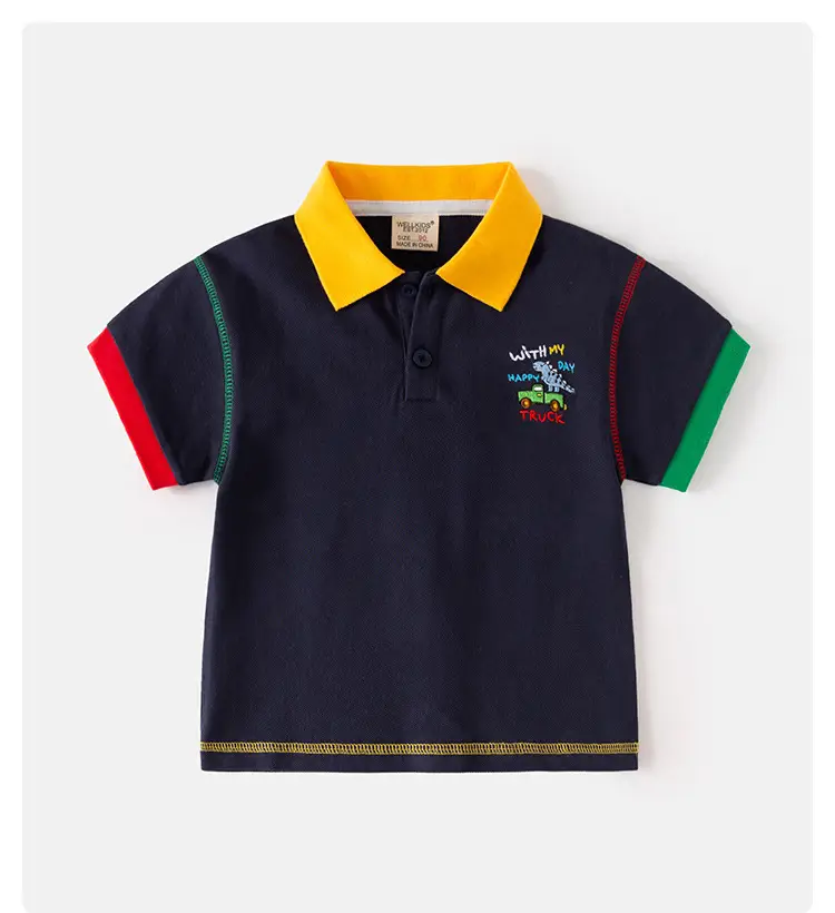 Kids Korean Style Polo T-Shirt Navy Yellow Red — feature 1