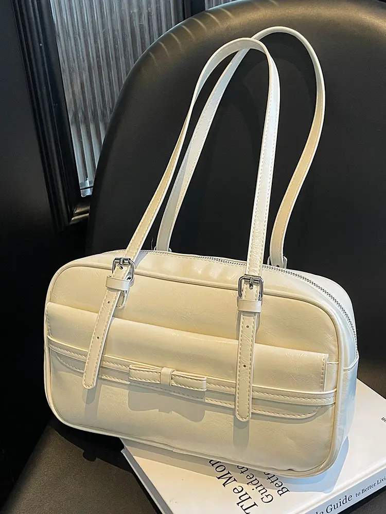 Women's Maillard Retro Armpit Bag White Square Design