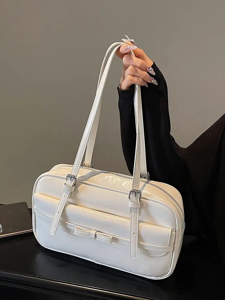Women's Maillard Retro Armpit Bag White Square Design