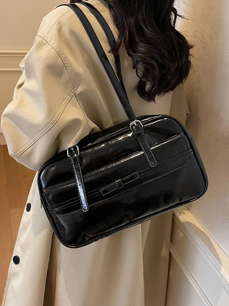 Women's Maillard Retro Armpit Bag White Square Design