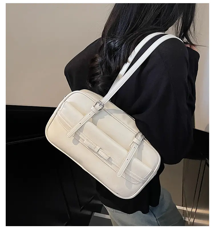 Women's Maillard Retro Armpit Bag White Square Design — feature 1