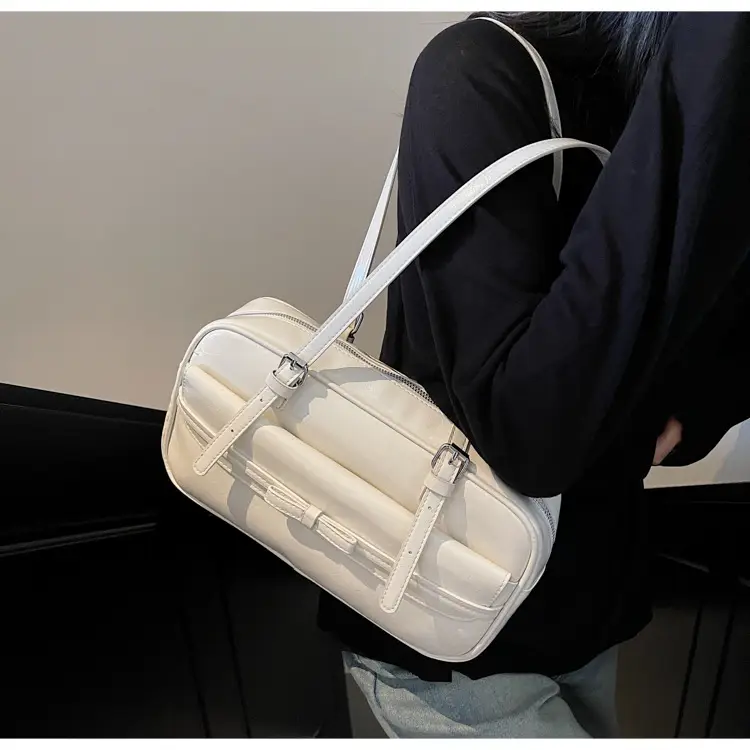 Women's Maillard Retro Armpit Bag White Square Design — feature 12